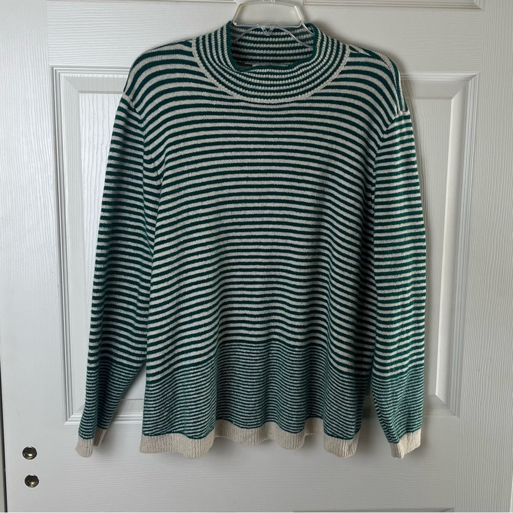 Liz Claiborne Teal and Cream Striped Turtleneck Sweater